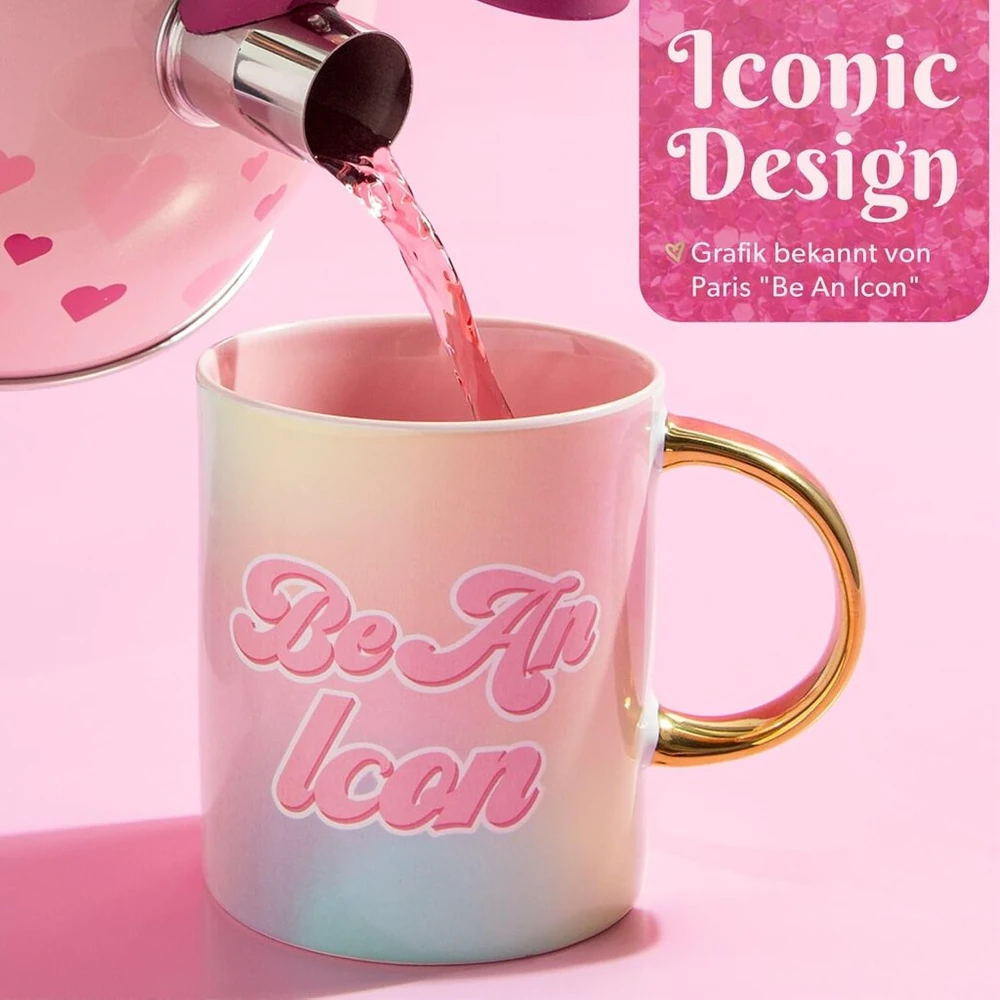 Paris Hilton Be An Icon keramikinis puodelis, 450 ml, stilingas kavos puodelis su citata, idealus kasdieniam naudojimui, plauti rankomis, 13.4 x 10.5 cm, baltas