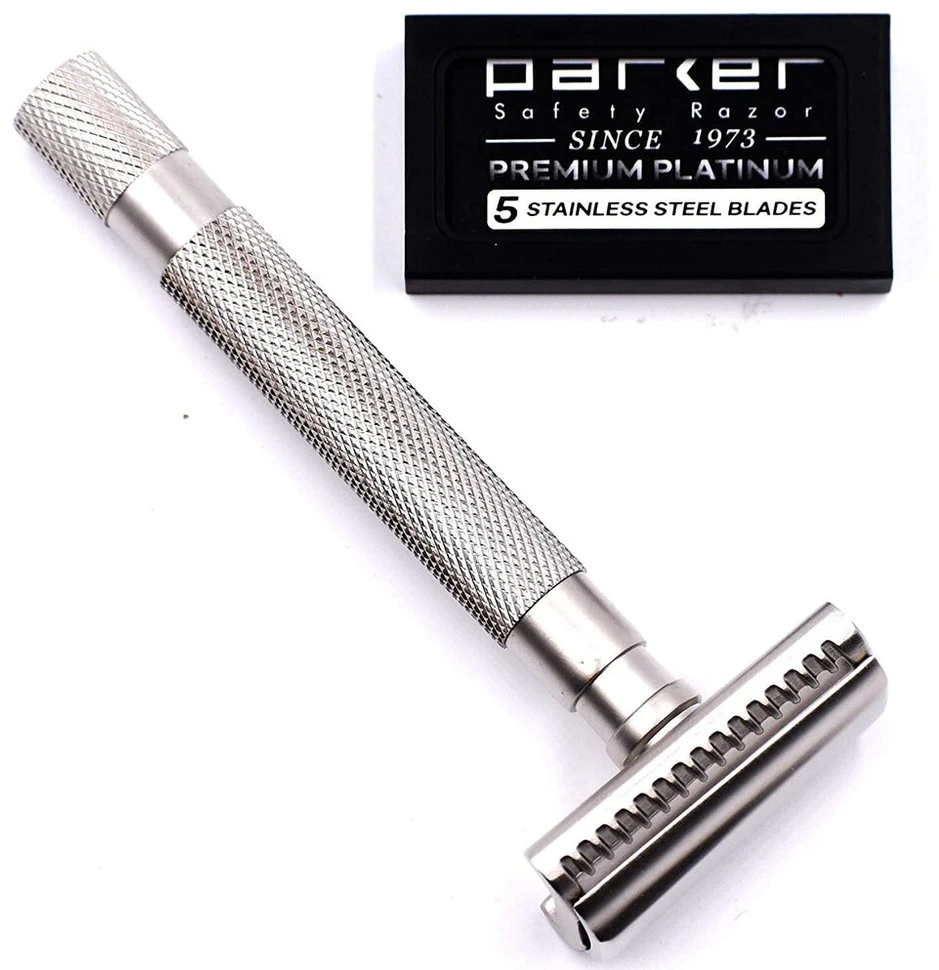 Parker 55sl-sc dvigubo ašmens skustuvas, satino chromo apdaila