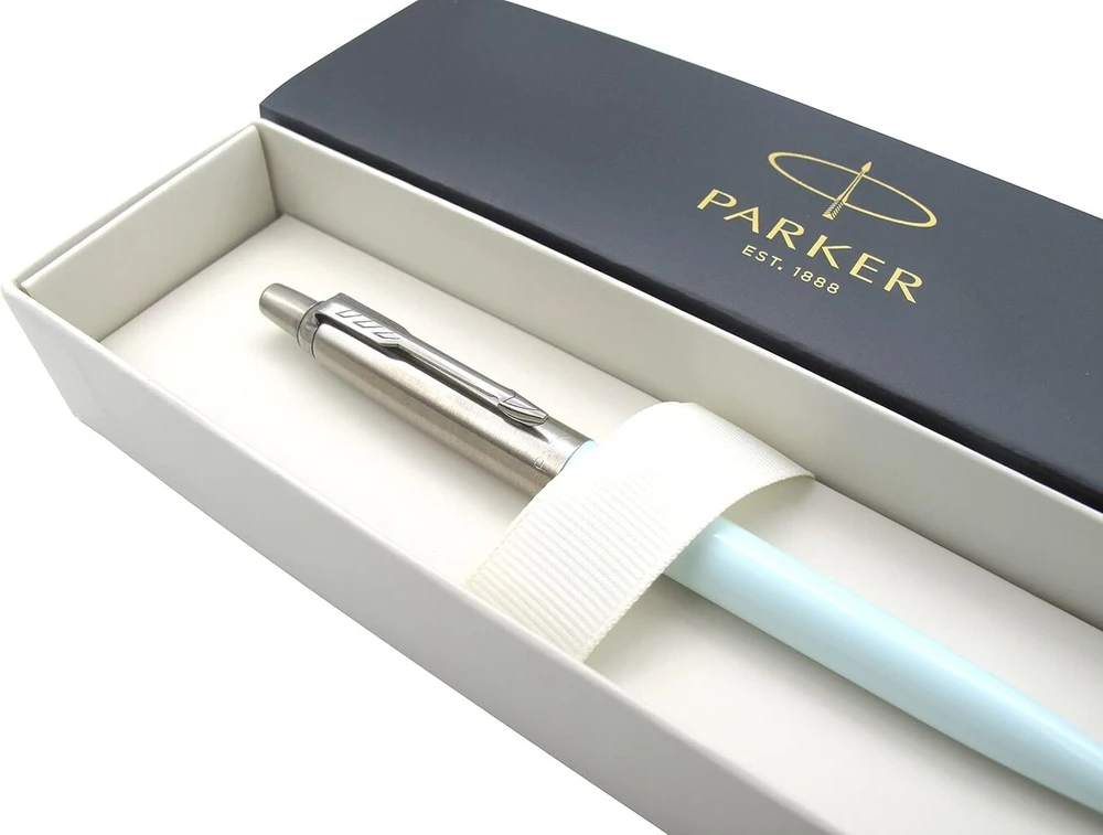 Parker Pen Jotter Premium rutulinis rašiklis, retro kolekcijos apdaila, mėlynas rašalas, dovanų dėžutė (arctic mėlynas pastel, 1 vnt.)