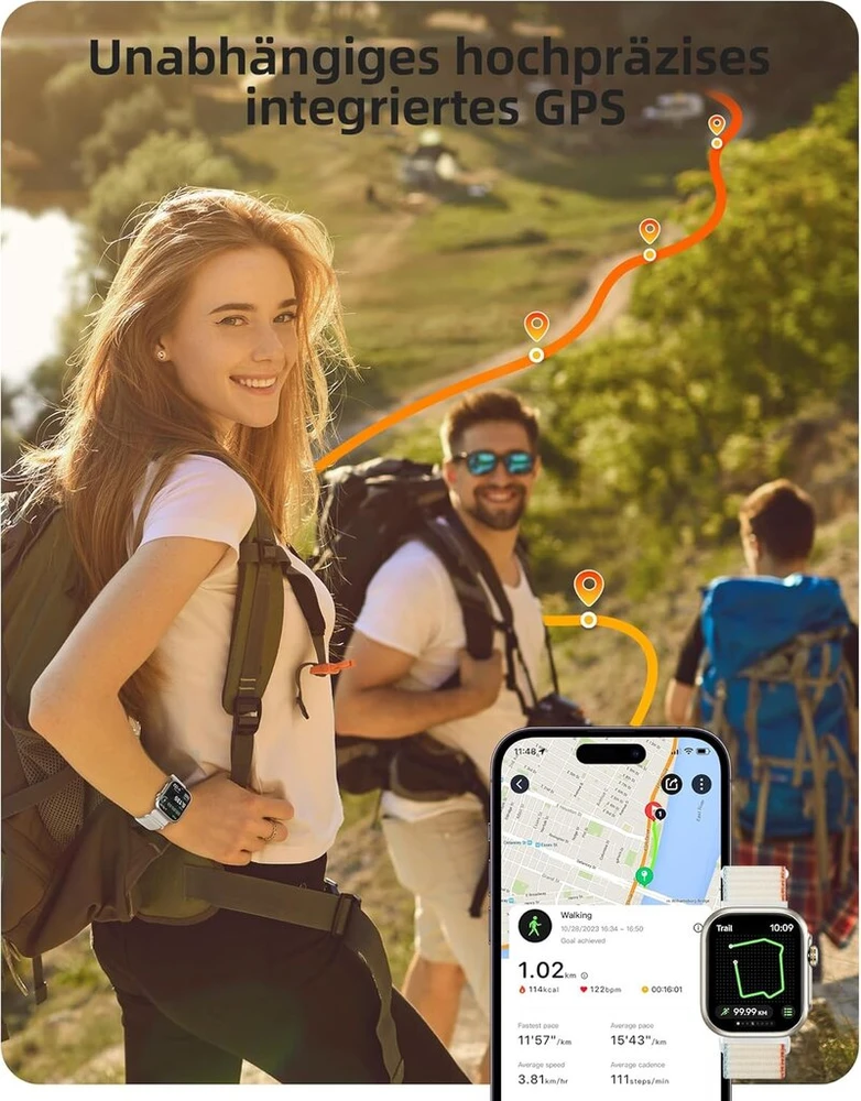 Parsonver išmanusis laikrodis vyrams ir moterims su telefono funkcija, fitneso laikrodis su integruotu Gps, 30 m atsparumas vandeniui, 100+ sporto režimų, 1,85 colio jutiklinis ekranas, širdies ritmo ir miego stebėjimas, išmanusis laikrodis