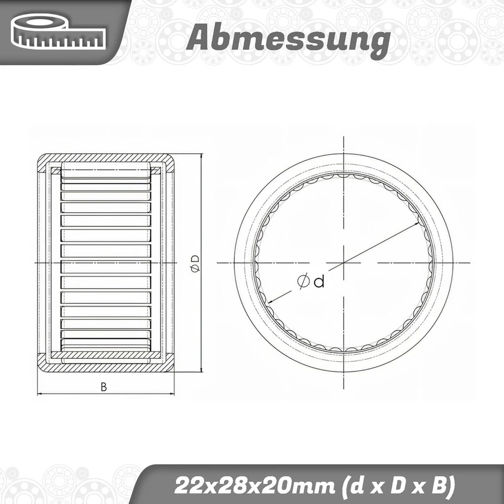 Parts and Parts adatinė įvorė Hk2220 22 x 28 x 20 mm, didelio tikslumo, sunkios apkrovos, mažos trinties, patvarus adatinis guolis automobiliams, mechanizmams ir mechaniniams įrenginiams