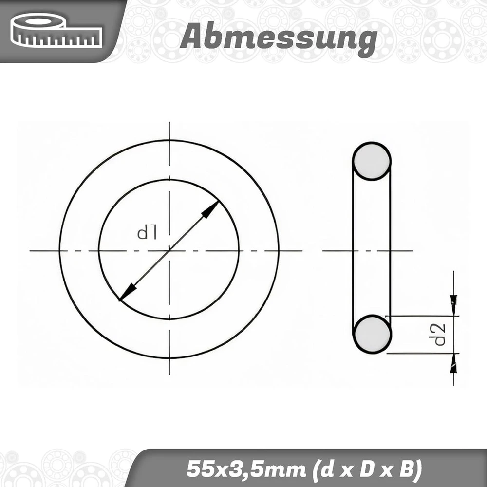Parts and Parts O-ring žiedas 55 x 3.5 mm, aukštos kokybės Nbr 70 guminis sandariklis, Din 3771 Iso 3601 standartas, atsparus alyvai ir temperatūrai, patvarus elastomeris pramoninėms ir automobilių sandarinimo reikmėms
