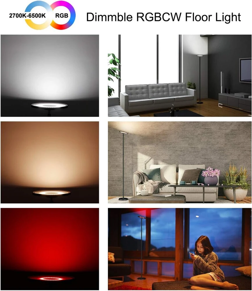 Pastatomas šviestuvas Smart 25 W Super Bright Led lubų prožektorius, Rgbcw, 2700 K-6500 K, valdymas lietimu ir programėle, suderinamas su Alexa ir Google Home, pastatomas šviestuvas svetainei, miegamajam, biurui