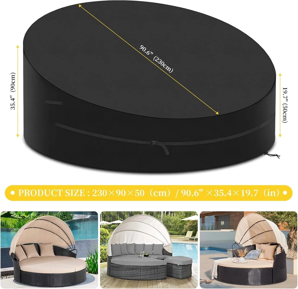 Lauko baldų komplektas Patio Plus Sun Island uždangalas, atsparus vandeniui, 420d Oxford medžiaga, su raišteliu, apvalus, atsparus žiemai, atsparus Uv spinduliams, apsauginis uždangalas, 230 x 50/90 cm, juodas