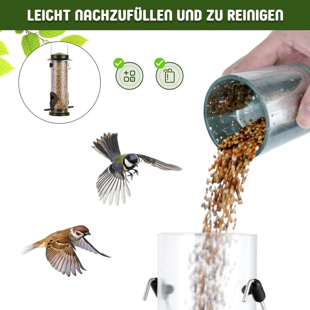 Paukščių lesykla su 2 angomis, 21.5 cm vamzdelis, metalinė (ruda-2vnt)