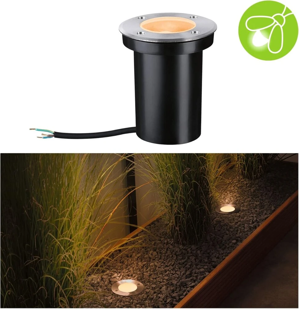 Paulmann 94732 led lauko šviestuvas įleidžiamas grindų šviestuvas auksinė šviesa atsparus vabzdžiams ip65 apvalus 110 mm 2200 k 4.3 w 320 lm 230 v nerūdijantis plienas plastikas gu10