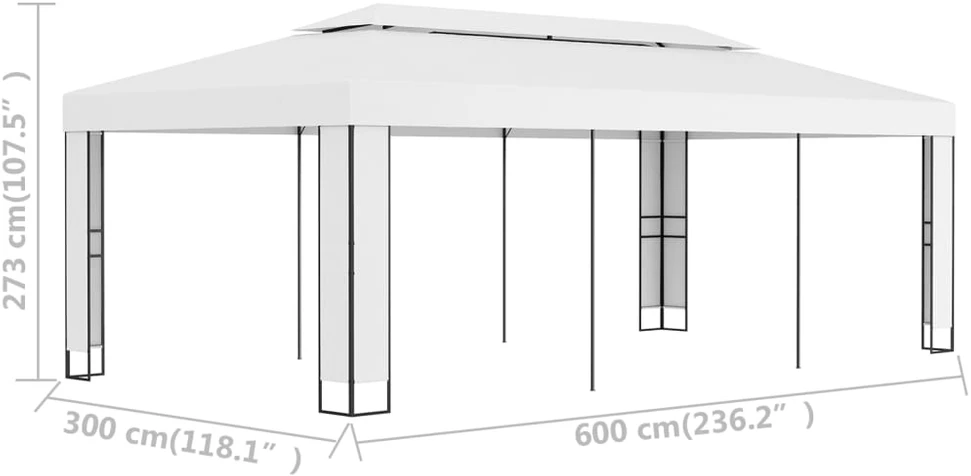 Pavėsinė su dvigubu stogu, baltos spalvos, 3x6m