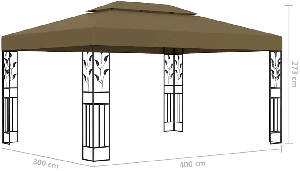 Pavėsinė su dvigubu stogu ir lemputėmis LED, taupe, 3x4m