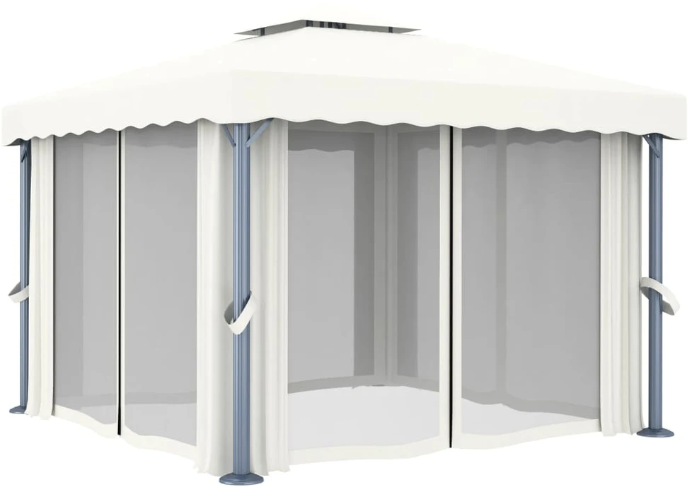 Pavėsinė su užuolaidomis, kreminė balta, 3x3m