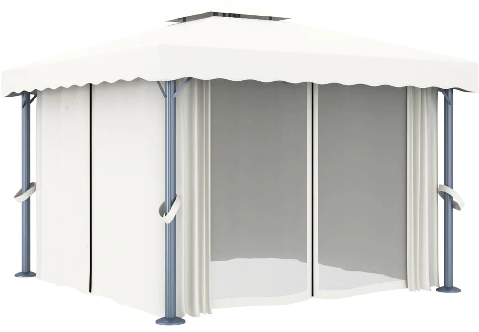 Pavėsinė su užuolaidomis, kreminė balta, 3x3m
