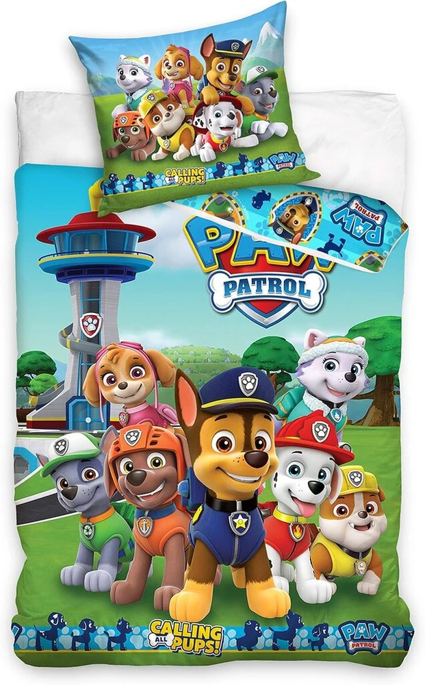 Paw Patrol patalynės užvalkalų komplektas 135 x 200 cm, 80 x 80 cm, medvilnė · vaikiška patalynė mergaitėms ir berniukams · 2 dalys · 1 pagalvės užvalkalas 80 x 80 cm + 1 antklodės užvalkalas 135 x 200 cm