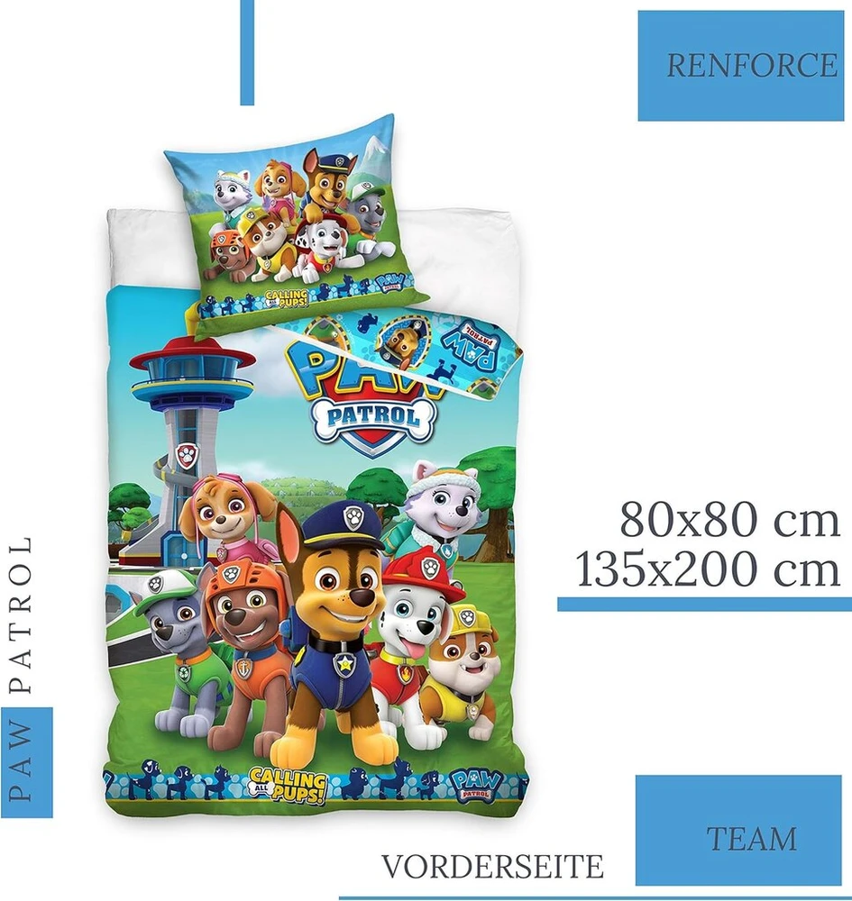 Paw Patrol patalynės užvalkalų komplektas 135 x 200 cm, 80 x 80 cm, medvilnė · vaikiška patalynė mergaitėms ir berniukams · 2 dalys · 1 pagalvės užvalkalas 80 x 80 cm + 1 antklodės užvalkalas 135 x 200 cm