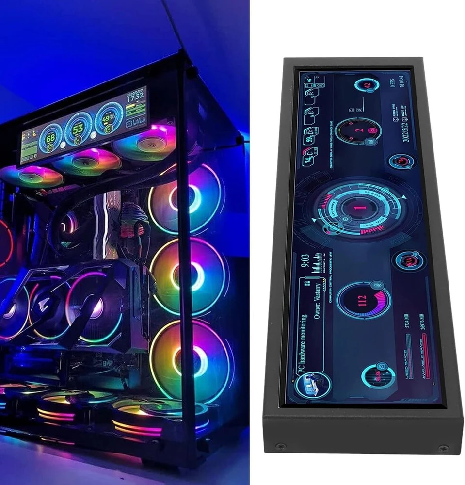 Monitorius Pc sensorinis ekranas, 8.8 colių pc sensorinis ips ekranas 1920 x 480 ssd cpu gpu temperatūros ekranas, kompiuterio temperatūra, skirta rpi, skirta windows, 360 laipsnių pasukimas