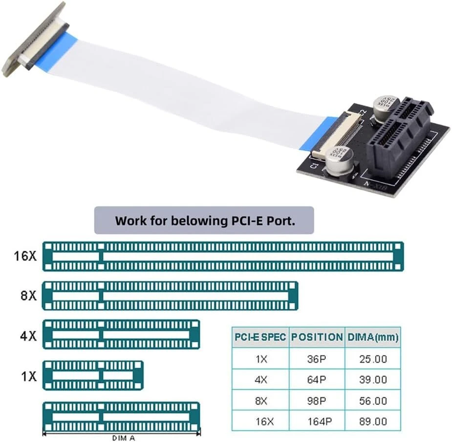 Pci-e Express 1x prailginimo laidas, 10 cm, kampinis