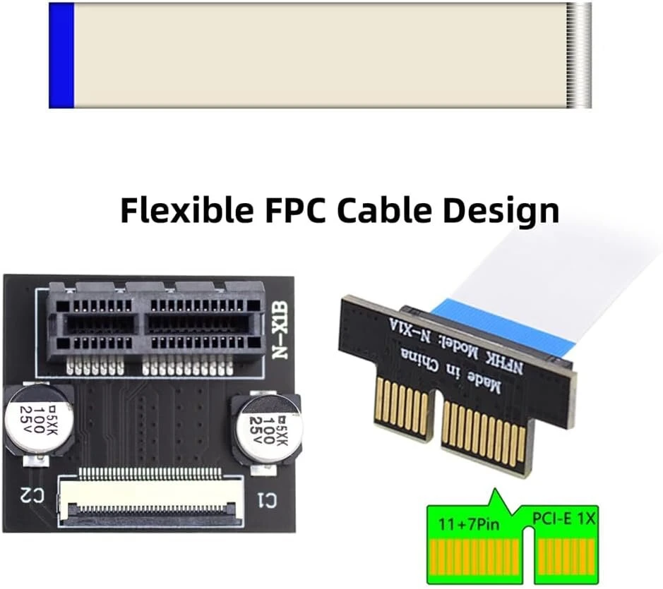 Pci-e Express 1x prailginimo laidas, 10 cm, kampinis