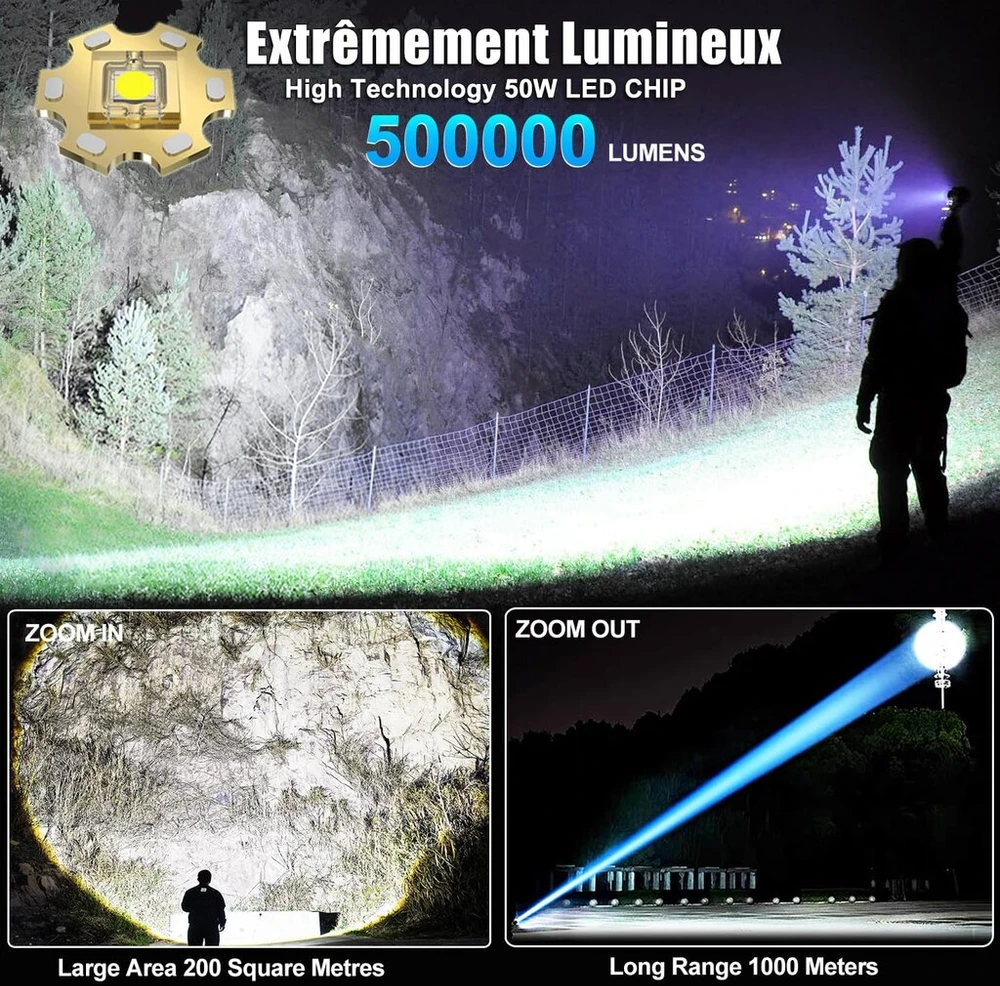 Peakro įkraunamas led žibintuvėlis, itin ryškus 100 000 liumenų, žibintuvėliai, maitinamas baterijomis usb, stiprus taktinis žibintuvėlis stovyklavimui ekstremaliose situacijose, su 5000 mah baterija