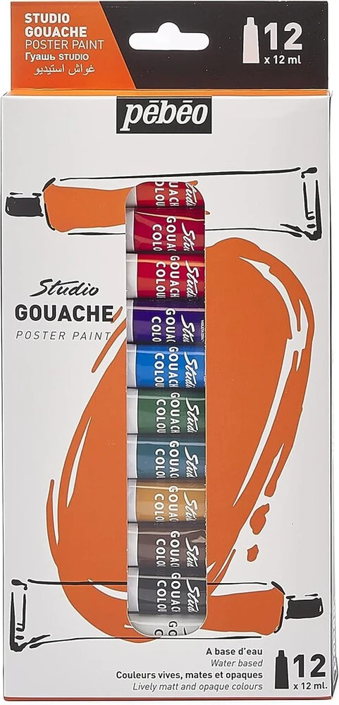 Pebeo Studio Gouache dažų rinkinys, 12 spalvų x 12ml