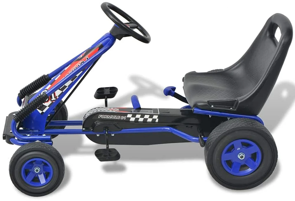 Pedalais minamas kartingas su reguliuojama sėdyne, mėlyn.