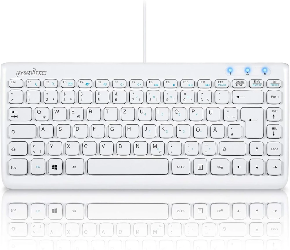 Perixx 407 W de, mini klaviatūra – Qwertz klaviatūra – Usb – Piano Baltas