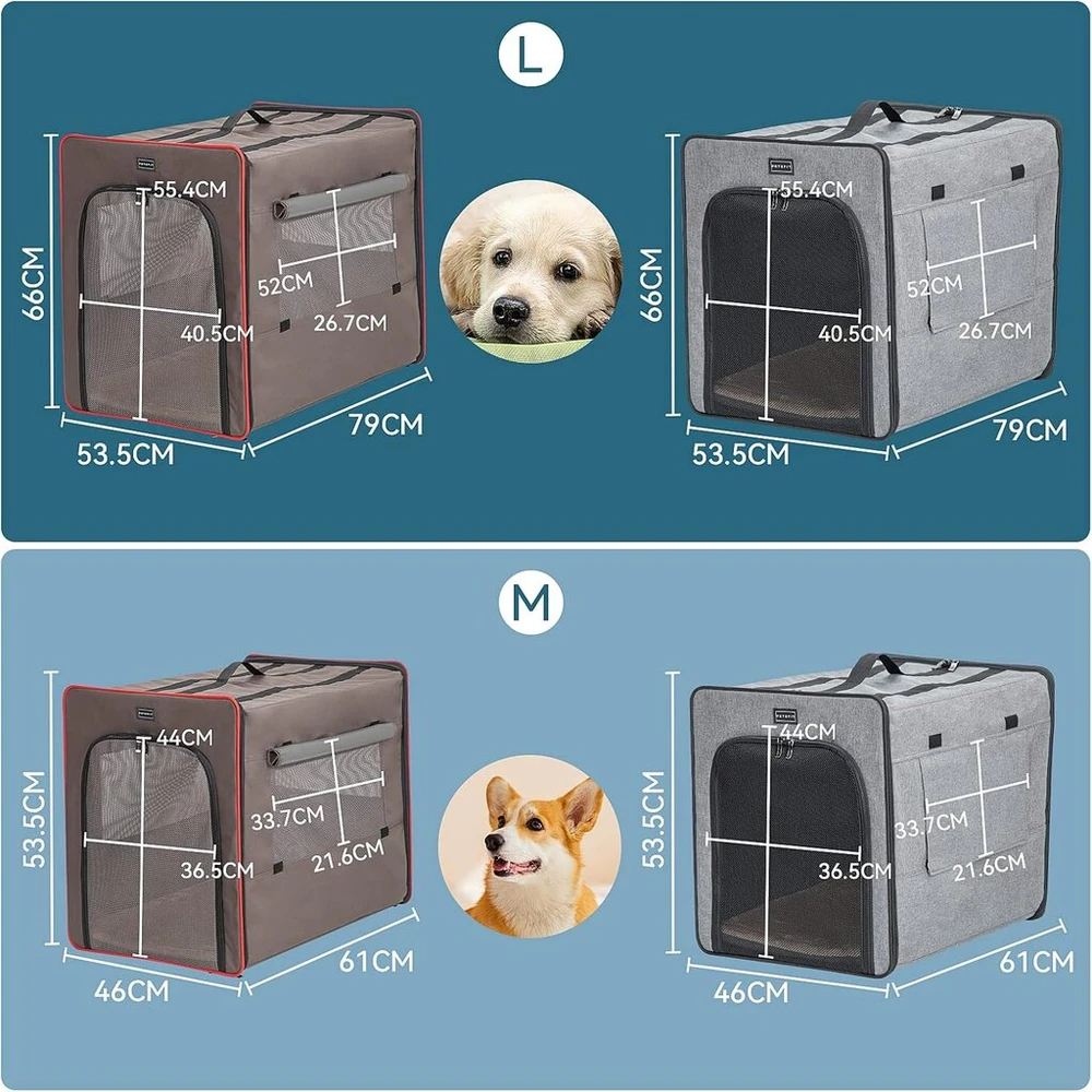 Petsfit sulankstomas šunų boksas su 3 cm storio pliušiniu kilimėliu, nešiojamas transportavimo boksas šunims, skirtas vidutinio dydžio šunims, tinkamas kelionėms, šviesiai pilkas, m 61 x 46 x 53,5 cm
