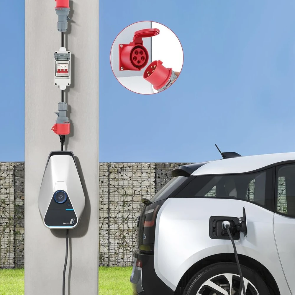 Pfloge® Cee adapteris, 32a į 16a adapteris su grandinės pertraukikliu 5 kontaktų 400v jungtis didelės srovės adapteris, Ip 44, Cee ilginamasis laidas 1 m