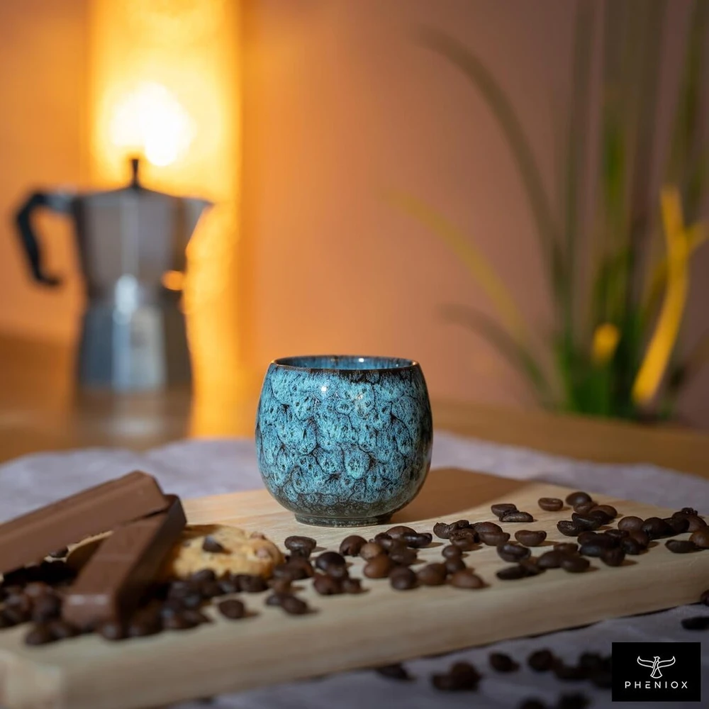 Pheniox Tibet Mini espresso puodelių rinkinys, 5 vnt., 100 ml, aukštos kokybės keramikos puodeliai, be rankenėlės, galima plauti indaplovėje, espresso, mocha, prieskonių puodeliai, dovana modernaus dizaino