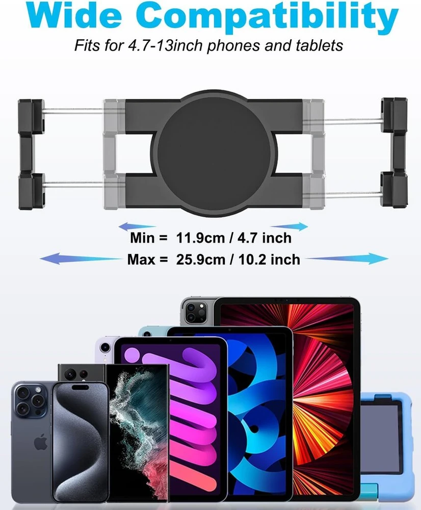 Phichy planšetinio kompiuterio laikiklis į cd grotuvo lizdą automobilyje, skirtas 4.7-13 colių ipad, 360° pasukamas reguliuojamas laikiklis skirtas ipad pro/air/mini, išmaniesiems telefonams, galaxy tab, fire hd, iphone