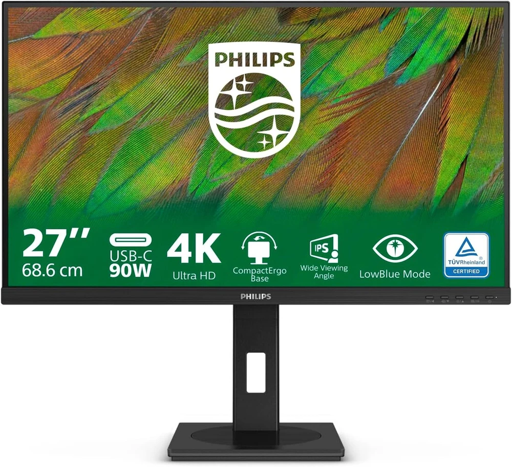 Philips 27b1u3900 - 27 colių Ultra Hd monitorius, reguliuojamo aukščio, garsiakalbis, Adaptive Sync (3840 x 2160, 60 Hz, 2 x Hdmi 2.0, 1 x Displayport 1.4, 1 x Usb-c (90 W Pd), Rj45, Usb šakotuvas), juodas