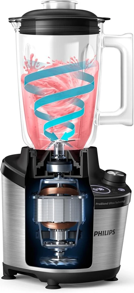 Philips 7000 Series didelio našumo trintuvas - Problend Ultra technologija, 1500 W, 2 l stiklinis indas, greito pasirinkimo programos kokteiliams ir sriuboms, Homeid programėlė, indaplovėje plaunamos dalys (hr3760/10)