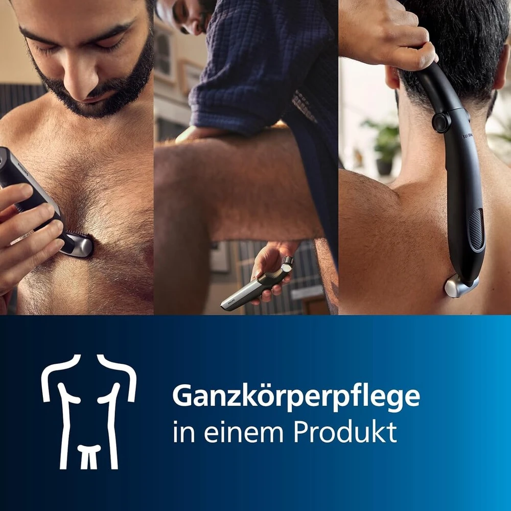 Philips Bodygroom Series 5000, vandeniui atsparus trimeris intymioms vietoms ir kūnui, švarus ir patogus skutimas, pilnas kūno priežiūros rinkinys, įskaitant nugarą, 60 minučių veikimo trukmė, modelis Bg5021/16