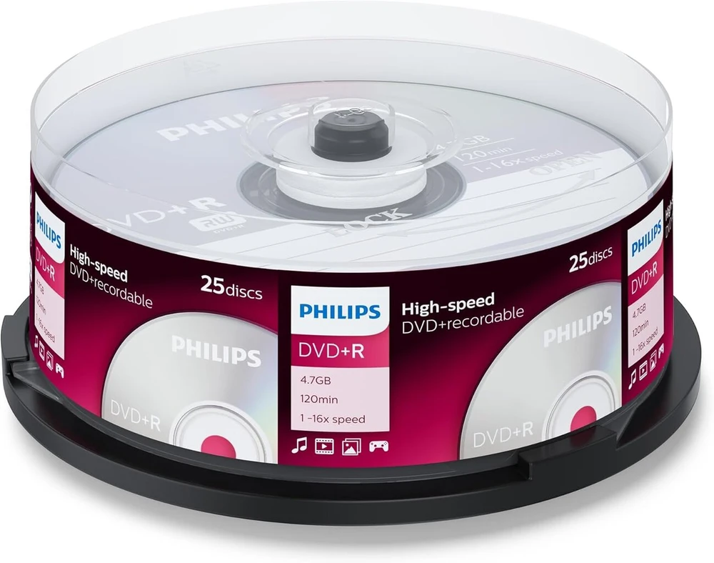 Philips dvd+r high-speed blanks (4.7 gb / 120 minučių video, 1-16x greitis, 25 spindle)