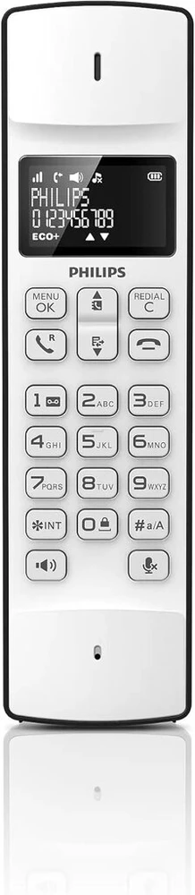 Philips laidinis telefonas M4501w/01 – kompaktiškas dizainas – Hq garsas ir skambinimas laisvomis rankomis – telefonų knyga iki 50 vardų – Eco režimas – 16 valandų pokalbių trukmė – baltas