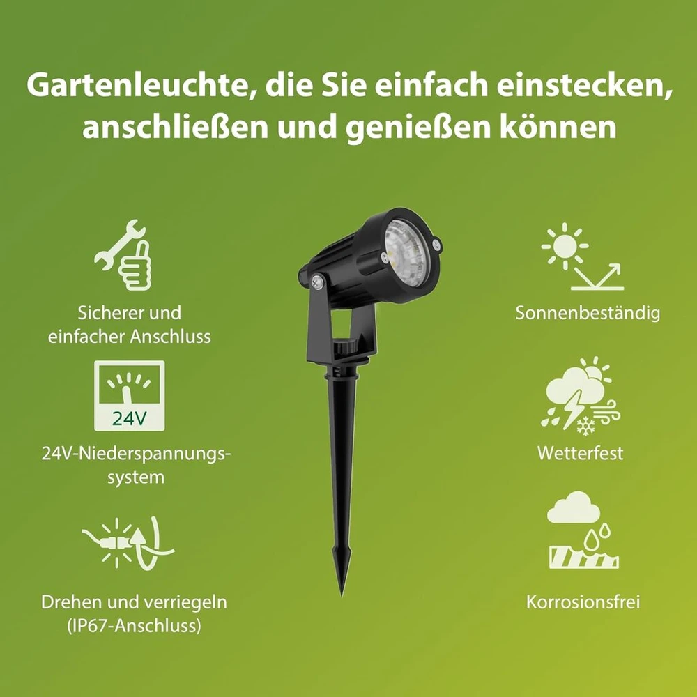 Philips Lauko žemos įtampos prožektoriai Caper, 3 vnt. rinkinys, 3 x 1,5 W, 24 V, 2700 Kelvinų, Ip67 atsparūs vandeniui, juodi