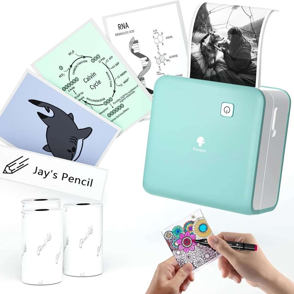 Phomemo mini spausdintuvas, M02 Pro Tiny 300 Dpi mini spausdintuvas išmaniesiems telefonams, kišeninis spausdintuvas, bluetooth terminis spausdintuvas su 3 popieriaus ritinėliais, lipdukų spausdintuvas mokymosi užrašams, nuotraukoms, etiketėms