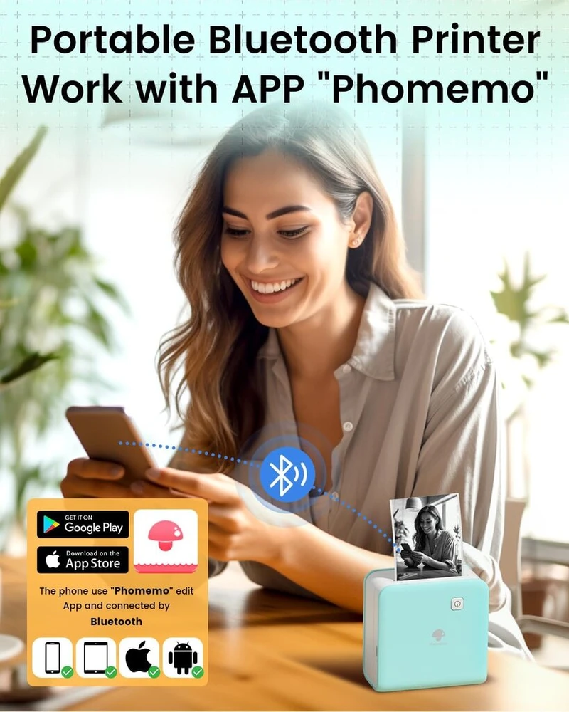 Phomemo mini spausdintuvas, M02 Pro Tiny 300 Dpi mini spausdintuvas išmaniesiems telefonams, kišeninis spausdintuvas, bluetooth terminis spausdintuvas su 3 popieriaus ritinėliais, lipdukų spausdintuvas mokymosi užrašams, nuotraukoms, etiketėms