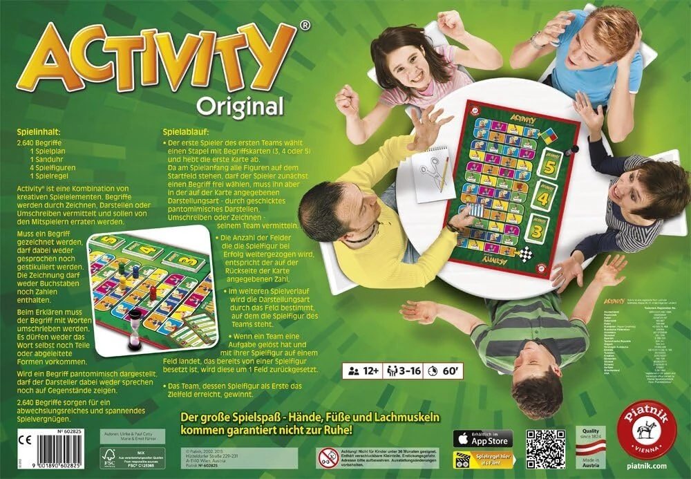 Piatnik 6028 Activity Original, klasikinis žaidimas vakarėliams ir žaidimų vakarams, pantomima, piešimas, paaiškinimai reikalingi, 2640 naujų terminų, galima iki 16 žaidėjų