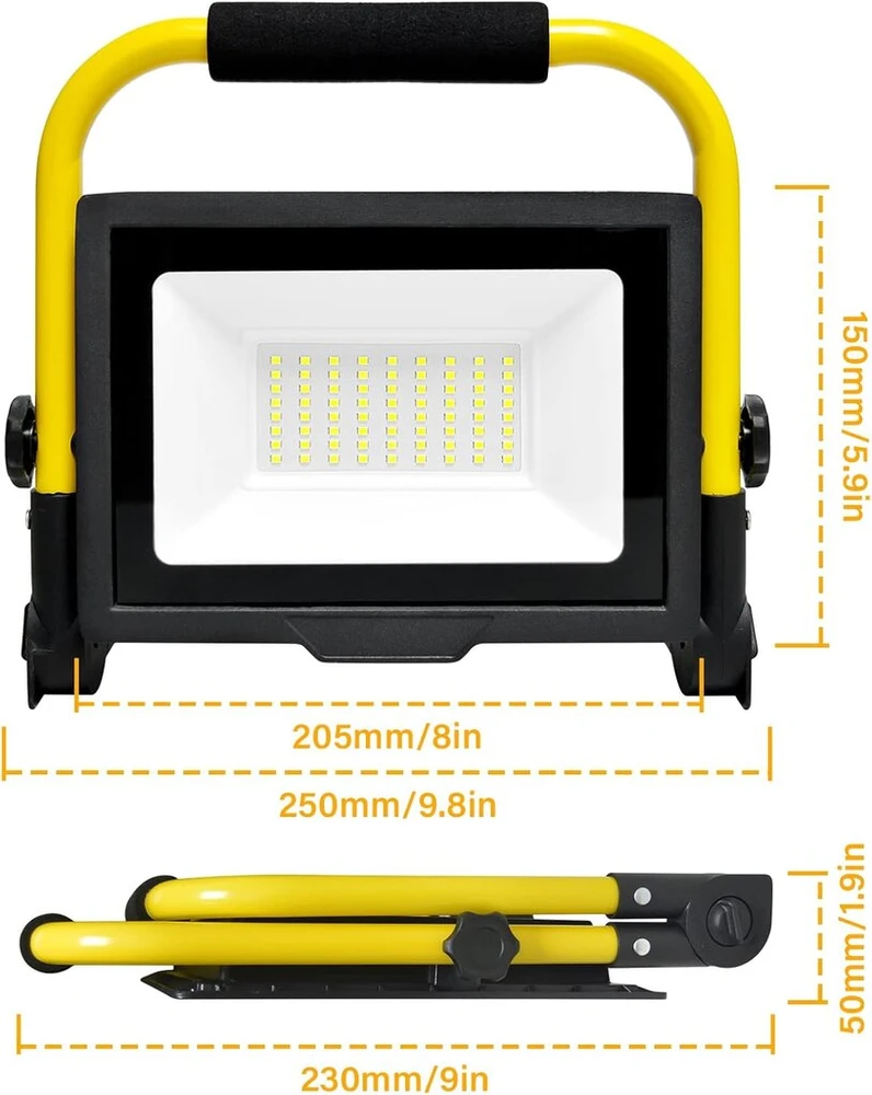 Picaa statybinis prožektorius, 50 W Led prožektorius, 5000 lm, šaltai balta, nešiojamas Led darbo žibintas, Ip66 atsparus vandeniui, darbo žibintas dirbtuvėms, statybvietei, garažui, 6500 K