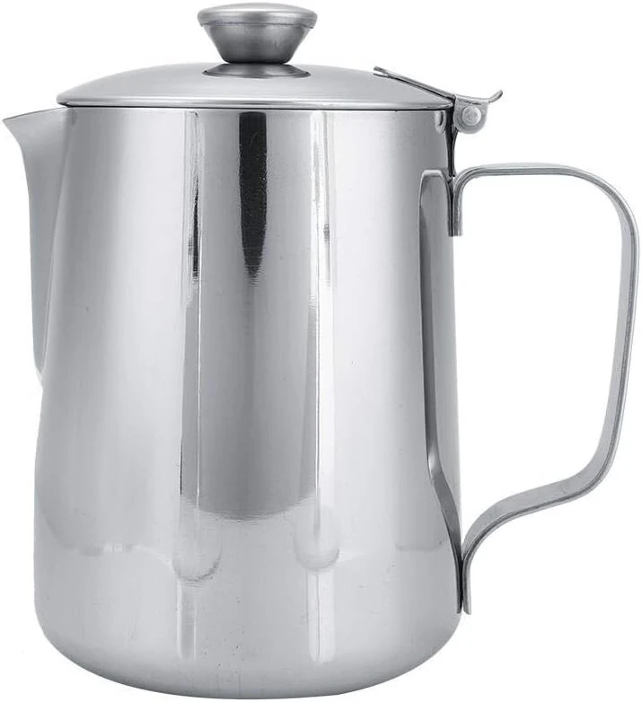 Pieno ąsotis 600 ml 20 oz, 304 nerūdijančio plieno pieno putojimo ąsotis puodelis su latte meno rašikliu pieno putojimui kapučino latte, sidabrinis