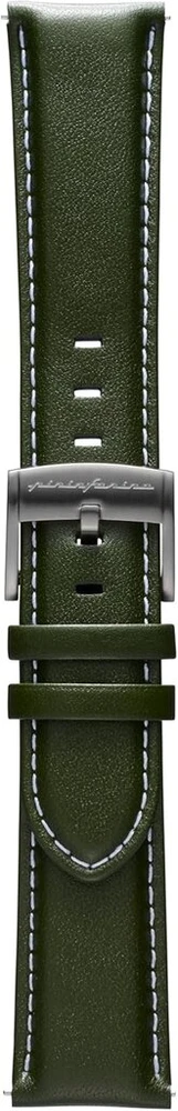 Pininfarina laikrodžio dirželis - originali itališka oda, 22 mm pločio apyrankė, skirta Senso Hybrid išmaniajam laikrodžiui, su plienine sagtimi ir greito atsegimo mechanizmu - 125 mm ilgio galas ir 75 mm trumpas galas - žalias
