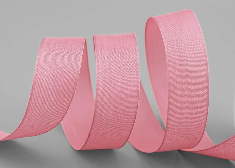 Pink Lina 020 šilko juostelė 20 m x 25 mm Antique Rožinė su vielos kraštais audinio juostelė dekoratyvinė juostelė vielos krašto juostelė dovanų juostelė stalo dekoracija vestuvių velykų juostelė visko kortelių gamybos viela