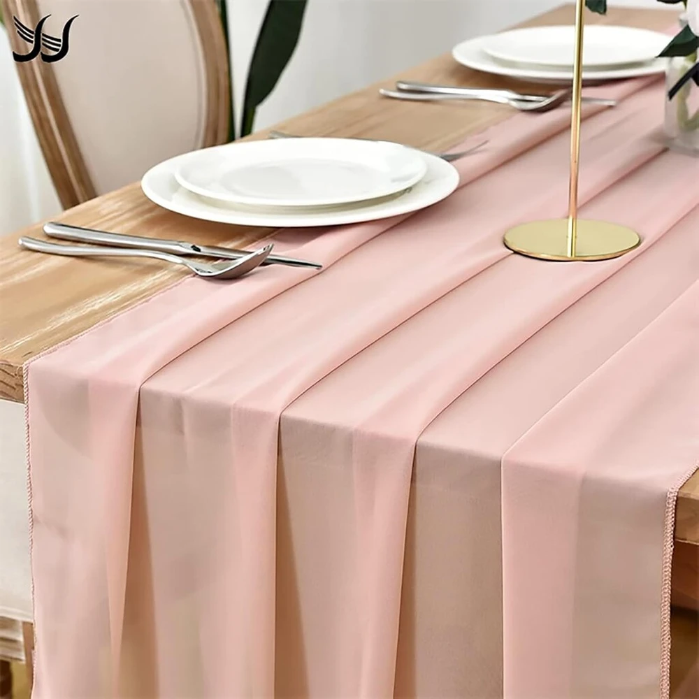 Pink Stalo takelis Chiffon Rožinė, 70 x 300 cm stalo takelis staltiesė, romantiškas vestuvių takelis, tiulio stalo takelis, dekoratyvinis audinys, skalbiamas, moderni svajonė gimtadienio vakarėliui, vakarienei, mergvakariui (d)