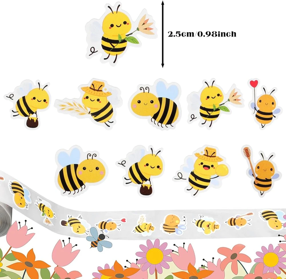 Piriuuo 1 ritinys / 500 vienetų lipdukų su bitėmis, lipdukai su bitėmis, lipdukai su bitėmis, gyvūnai, vaikams, maži lipdukai su bitėmis, lipdukai su bitėmis, ritininiai vandeniui atsparūs lipdukai, bitės skirtos scrapbooking'ui, "pasidaryk pats" amatams