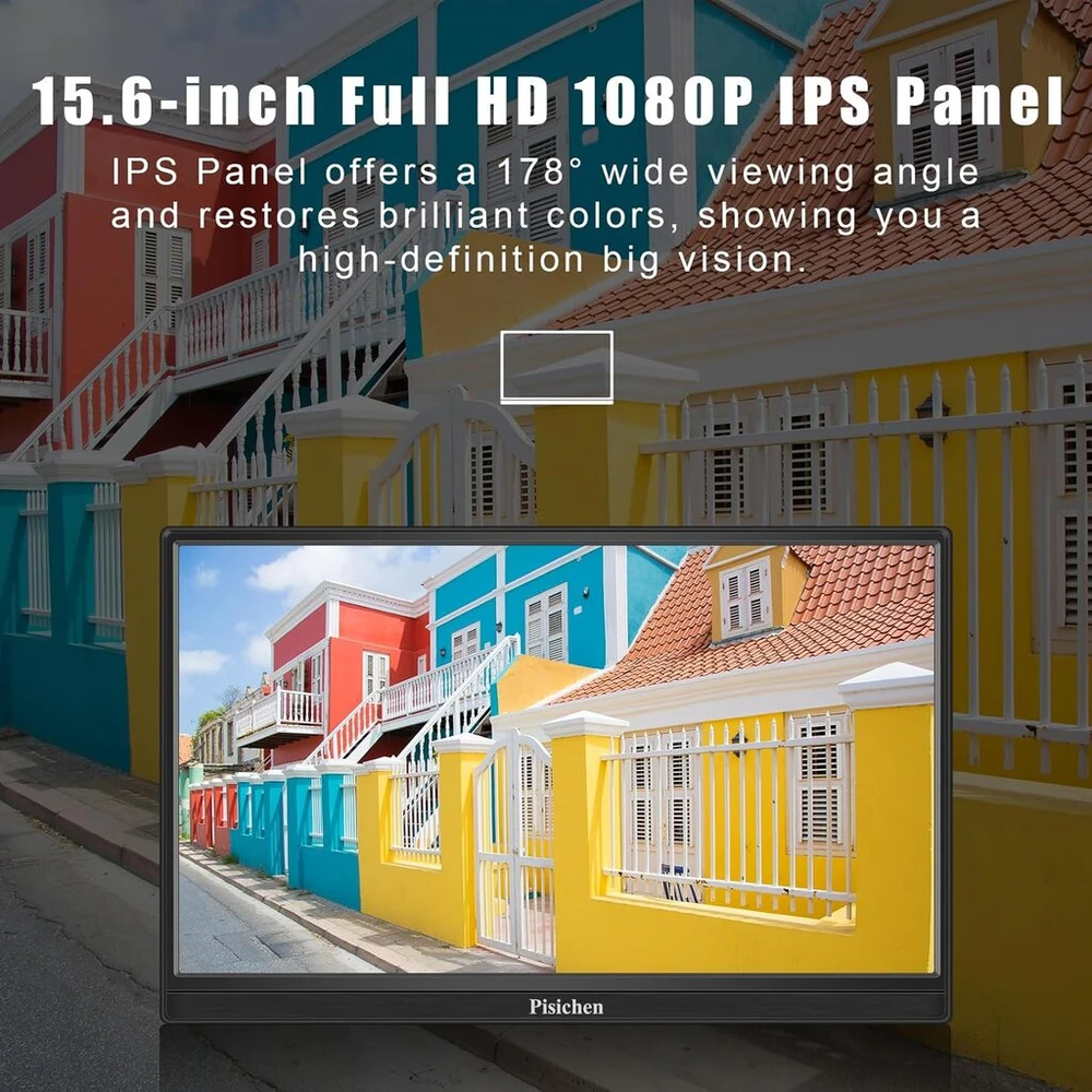 Pisichen nešiojamas jutiklinis monitorius, 15.6 colių fhd 1080p hdr usb-c su dvigubais garsiakalbiais, išorinis hdmi type-c jungtis, skirta pc telefonui XBOX ps4/5 switch