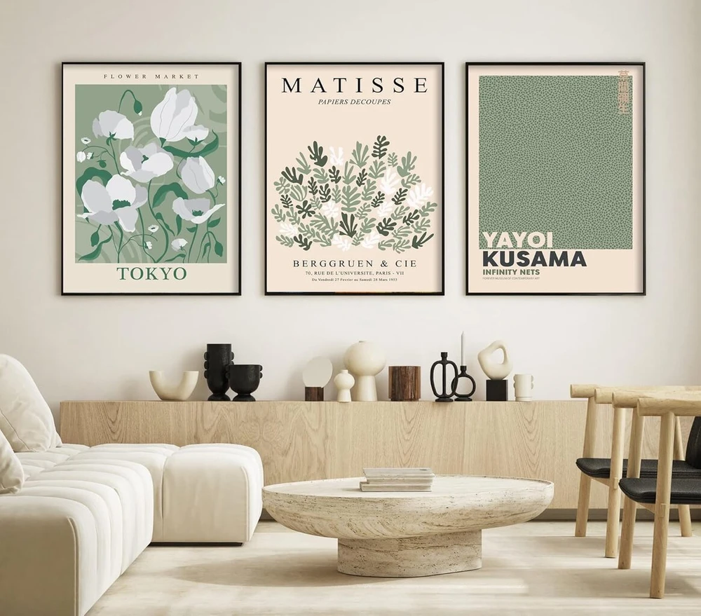 Plakatas Modernių plakatų rinkinys iš 3 dalių, 50 x 70 cm, stilingas matisse pastelinis plakatų koliažas su derančiais paveikslėliais, sienų dekoracija, be rėmelių