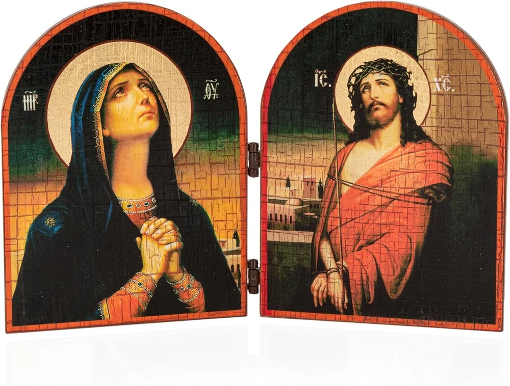 Plakatas Nklaus Deva Marija ir Jėzaus ikona diptikas medinis 23.5 x 16 cm krikščioniškas 13826