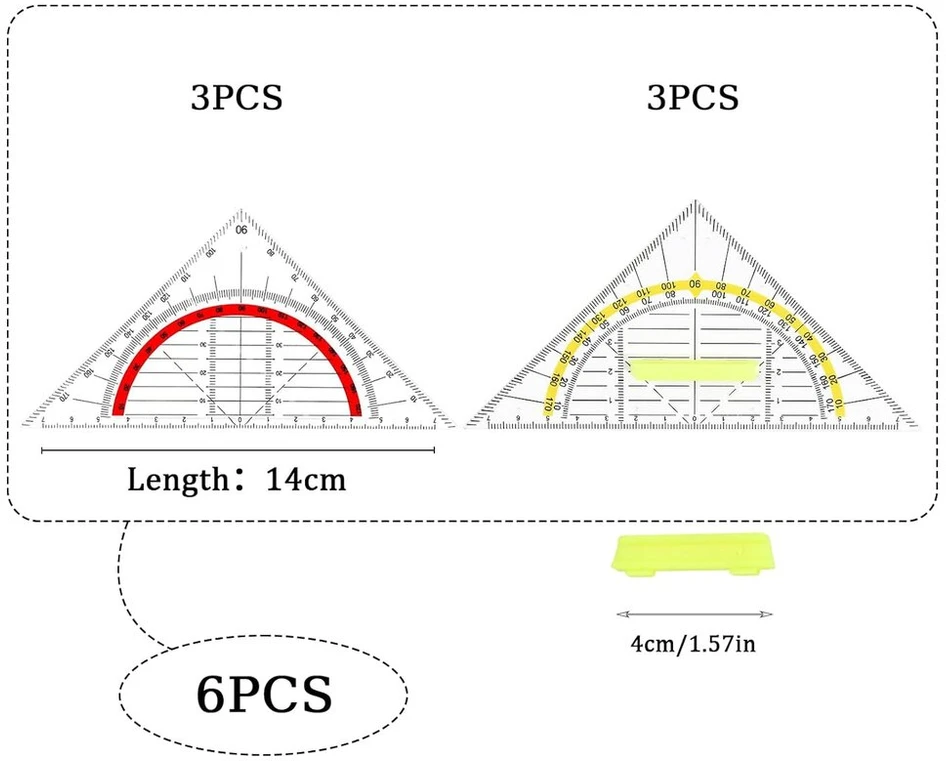 Plandlelee geometriniai trikampiai, 6 plastikinių liniuočių rinkinys, lanksčios liniuotės, su pagalbine sagtimi, lengva piešti grafiką, tinka studentams, biurui, dizainerių tapybai