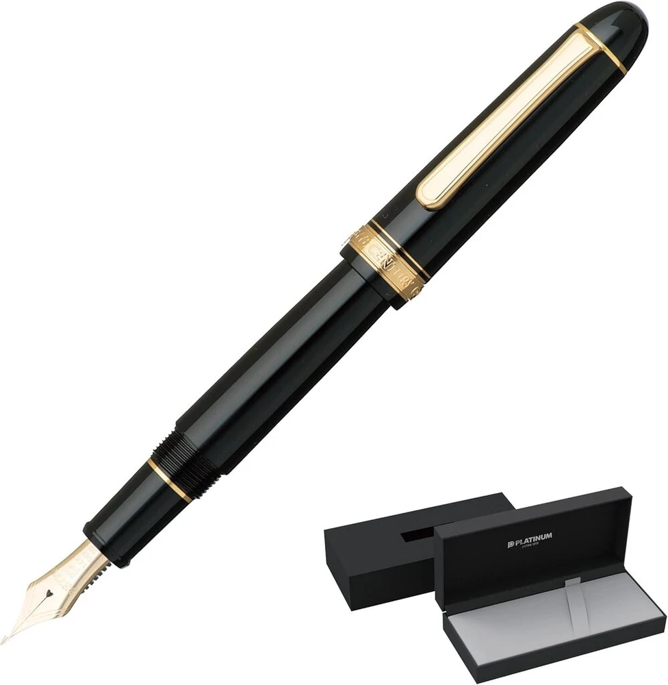 Platinum japoniškas plunksnakotis Century Gold Trim Juodas in Juodas C/juodas/ 0.54-0.64mm Handmade/14k Gold Nib/gift Box/fountain Pen #3776