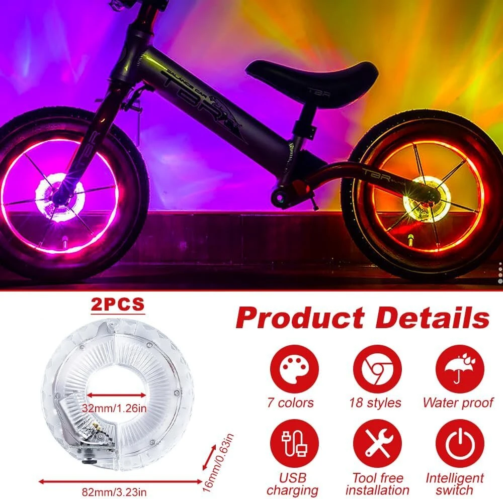 Pllype 2 Led vaikiškų žibintų pakuotė, Usb įkraunami stipinų žibintai, Ip65 atsparūs vandeniui, Led su 7 spalvomis, 18 šviesos režimų išmanios indukcijos vaikų priedams