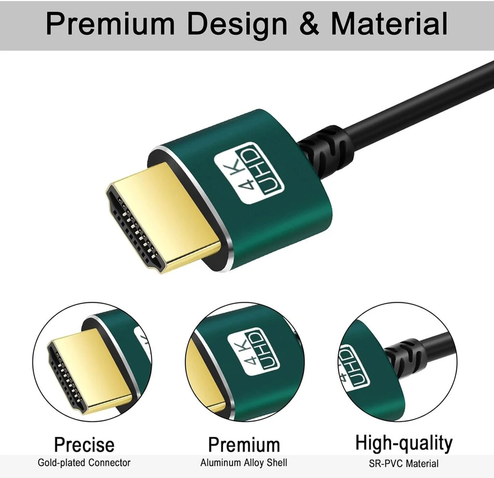 Plonas Micro Hdmi į Hdmi kabelis 5m, Ultra plonas lankstus, 4k@60hz