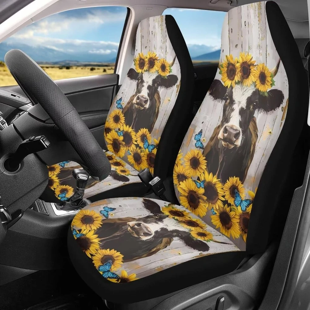 Poceacles Bison Sunflower automobilinių sėdynių užvalkalai, 2 vnt., priekinės sėdynės apsauga suderinama su oro pagalve, transporto priemonės priekinių sėdynių užvalkalai, automobilio interjero aksesuarai